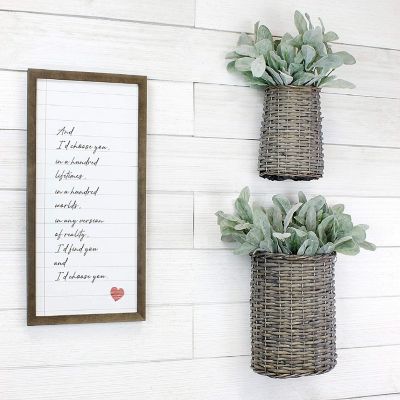 AuldHome Wall Hanging Baskets (Set of 2, Gray); Woven Wicker Rustic Farmhouse Gray Washed Door Baskets, Small and Medium Size Image 1
