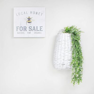 AuldHome Wall Hanging Pocket Basket (White); Woven Wicker Rustic Farmhouse Painted Long Basket; 17 x 9 x 5 Inches Image 3