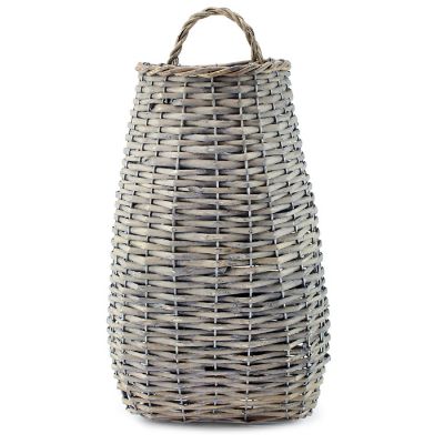 AuldHome Wall Hanging Pocket Basket; Woven Wicker Rustic Farmhouse Gray Washed Long Basket; 17 x 9 x 5 Inches Image 1