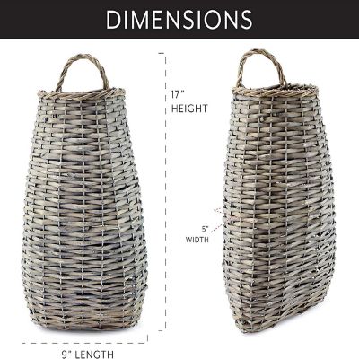 AuldHome Wall Hanging Pocket Basket; Woven Wicker Rustic Farmhouse Gray Washed Long Basket; 17 x 9 x 5 Inches Image 2