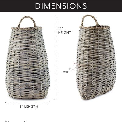 AuldHome Wall Hanging Pocket Basket; Woven Wicker Rustic Farmhouse Gray Washed Long Basket; 17 x 9 x 5 Inches Image 3