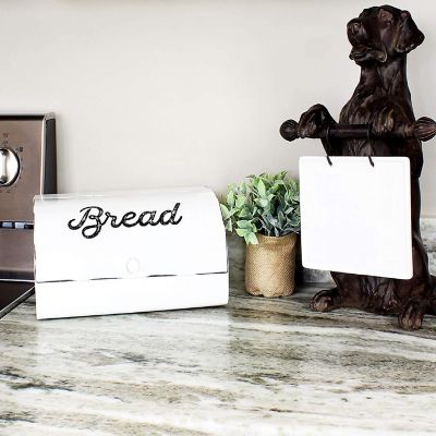 AuldHome White Bread Box; Farmhouse Vintage Enamelware Countertop Bread Bin Image 1