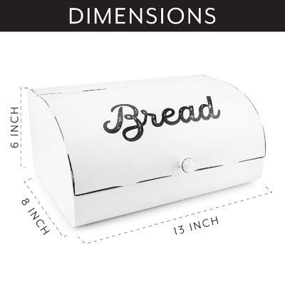 AuldHome White Bread Box; Farmhouse Vintage Enamelware Countertop Bread Bin Image 3