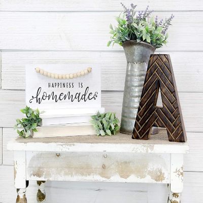 AuldHome Wood Beaded Sign, Happiness is Homemade, Table/Shelf Freestanding Rustic Farmhouse Sign, Distressed Whitewashed Style, 11.8 x 5.6 Inches Image 1