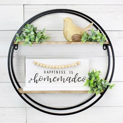 AuldHome Wood Beaded Sign, Happiness is Homemade, Table/Shelf Freestanding Rustic Farmhouse Sign, Distressed Whitewashed Style, 11.8 x 5.6 Inches Image 2