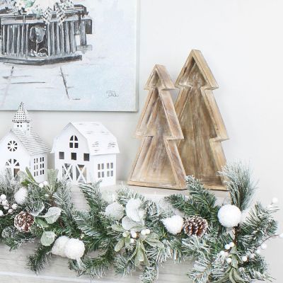 AuldHome Wooden Christmas Tree Trays (Nested Set of 2, Natural), Distressed Rustic Farmhouse Style Holiday Christmas Serving Decorative Platters Image 2