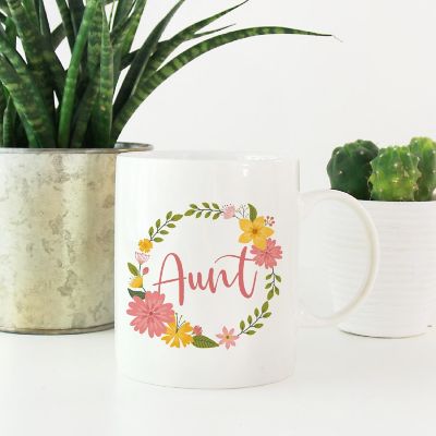 Aunt Floral Wreath Ceramic Mug Image 1