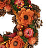 Autumn Harvest Orange Flowers and Gourds Pine Cone Wreath  13.25-Inch  Unlit Image 1
