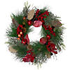 Autumn Harvest Pine  Berry and Pomegranate Wreath  24 inch  Unlit Image 1