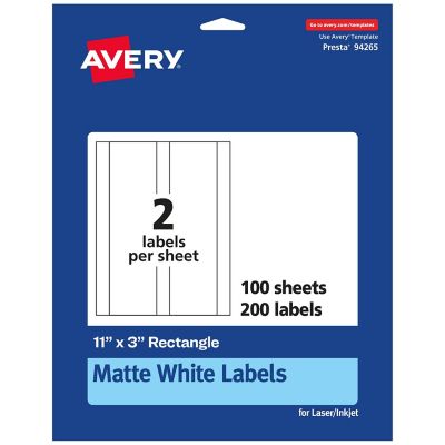 Avery Matte White Rectangle Labels, 11" x 3", 200 Labels Image 1