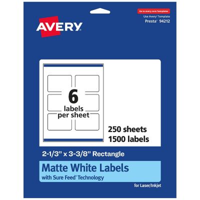 Avery Matte White Rectangle Labels, 2-1/3" x 3-3/8", 1,500 Labels Image 1