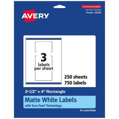 Avery Matte White Rectangle Labels, 2.5" x 4", 750 Labels Image 1