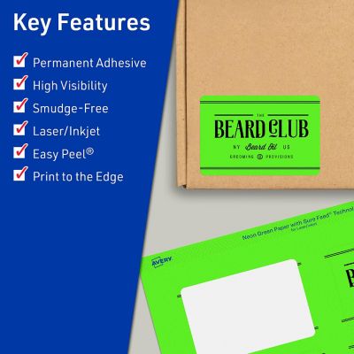 Avery Printable Rectangle Labels, Neon Green, 1.5" x 3.75", 800ct ...
