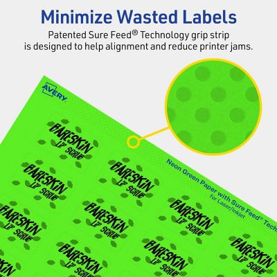 Avery Printable Rectangle Labels, Neon Green, 1" x 1.5", 2,560ct ...