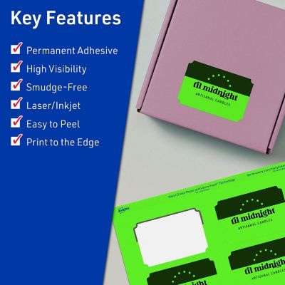 Avery Printable Rectangle Scalloped Labels, Neon Green, 2" x 3", 640ct ...