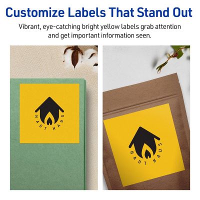 Avery Printable Square Labels, Bright Yellow, 4" x 4", 320ct