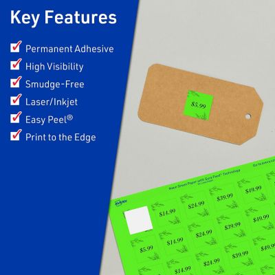 Avery Printable Square Labels, Neon Green, 1" x 1", 3,840ct | Oriental ...