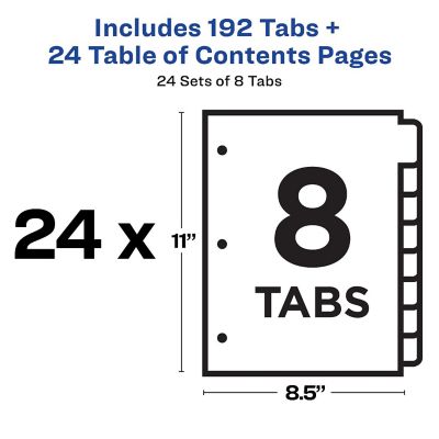 Avery Ready Index 8 Tab Dividers, Customizable TOC, 24 Sets (11168 ...