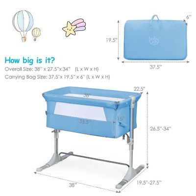 Baby joy Portable Baby Bed Side Sleeper Infant Travel 10&#176; Inclined Bassinet Crib W/Carrying Bag Blue Image 1