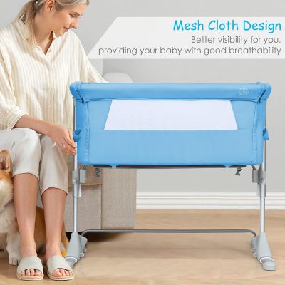 Baby joy Portable Baby Bed Side Sleeper Infant Travel 10&#176; Inclined Bassinet Crib W/Carrying Bag Blue Image 2