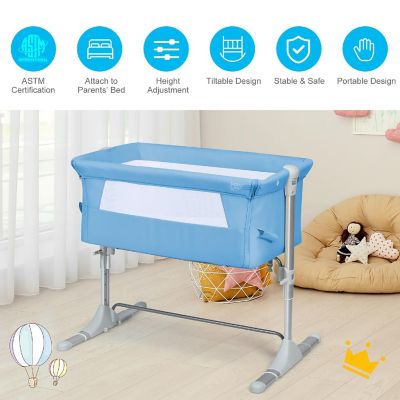 Baby joy Portable Baby Bed Side Sleeper Infant Travel 10&#176; Inclined Bassinet Crib W/Carrying Bag Blue Image 3