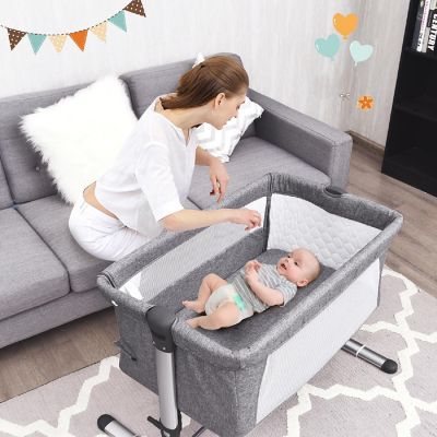 Baby joy Portable Baby Bed Side Sleeper Infant Travel 10&#176; Inclined Bassinet Crib W/Carrying Bag Grey Image 1