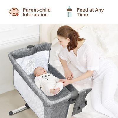 Baby joy Portable Baby Bed Side Sleeper Infant Travel 10&#176; Inclined Bassinet Crib W/Carrying Bag Grey Image 2