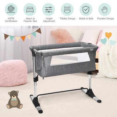 Baby joy Portable Baby Bed Side Sleeper Infant Travel 10&#176; Inclined Bassinet Crib W/Carrying Bag Grey Image 3