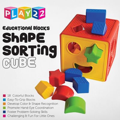 Baby Shape Sorter Toy Blocks - Childrens Blocks Includes 18 Shapes - Color Recognition Shape Toys with Colorful Sorter Cube Box - Play22Usa Image 3