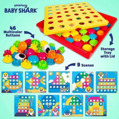 Baby Shark Button Art - Color Match Pegboard for Kids - 9 Design Cards, Storage Tray Included Image 3