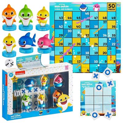 Baby Shark Game Board Set Tic-Tac-Toe Chutes & Ladders Stampers Figures Kids Playset PMI Image 1
