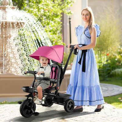 Babyjoy 4-in-1 Toddler Tricycle Reversible Baby Trike W/ Height Adjustable Push Handle Image 1
