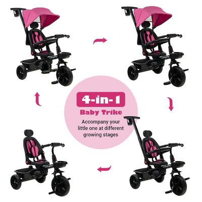 Babyjoy 4-in-1 Toddler Tricycle Reversible Baby Trike W/ Height Adjustable Push Handle Image 3