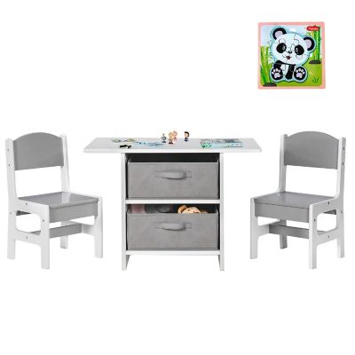 Babyjoy Kids&#160;Art&#160;Play&#160;Wood&#160;Table&#160;and&#160;2&#160;Chairs&#160;Set&#160;w/&#160;Storage&#160;Baskets&#160;Puzzle Image 1