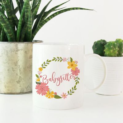 Babysitter Floral Wreath Ceramic Mug Image 1