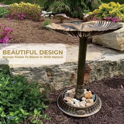 Backyard Expressions Bird Bath with Bird Decorations for Garden - Polyresin - Bronze Image 3