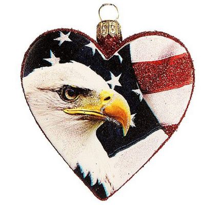 Bald Eagle with American Flag Heart Polish Glass Christmas Ornament Patriotic Image 1