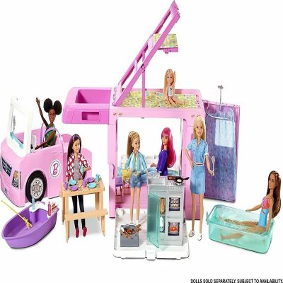 Barbie&#174; 3-in-1 DreamCamper Vehicle, approx. 3-ft, Transforming Camper with Pool, Truck, Boat and 50 Accessories Image 1
