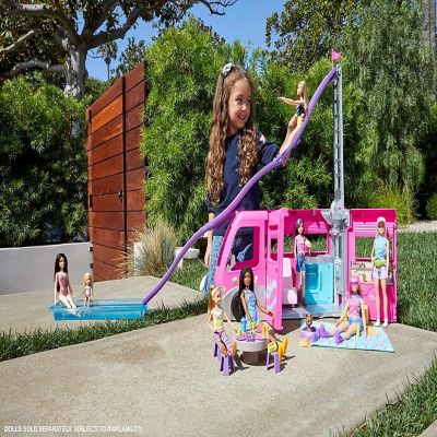 Barbie Camper, Doll Playset with 60 Accessories, 30-Inch-Slide and 7 Play Areas, Dream Camper Image 1