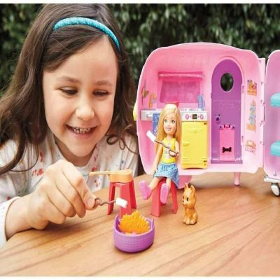 Barbie&#8482; Club Chelsea Camper Playset with Chelsea Doll, Puppy, Car, Camper, Firepit, Guitar and 10 Accessories, Image 2