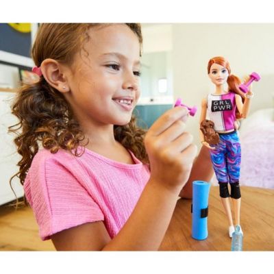 Barbie&#8482;  Fitness Doll, Red-Haired, With Puppy and 9 Accessories Image 1