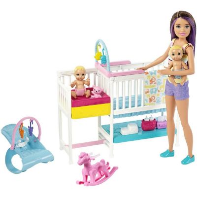 Barbie&#8482; Nursery Playset with Skipper Babysitters Doll, 2 Baby Dolls, Crib and 10+ Pieces of Working Baby Gear and Themed Toys, Image 2