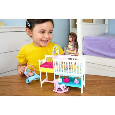 Barbie&#8482; Nursery Playset with Skipper Babysitters Doll, 2 Baby Dolls, Crib and 10+ Pieces of Working Baby Gear and Themed Toys, Image 3