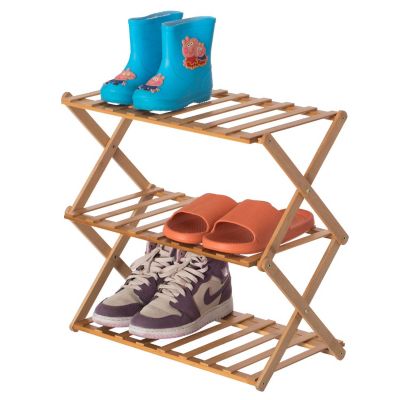 Basicwise Bamboo Foldable Shoe Rack, Free Standing Shoe Organizer Storage Rack, 3 Tier Image 1