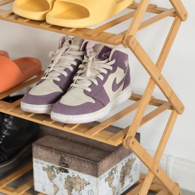 Basicwise Bamboo Foldable Shoe Rack, Free Standing Shoe Organizer Storage Rack, 4 Tier Image 3