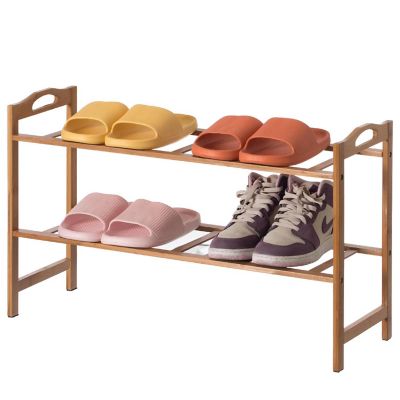 Basicwise Bamboo Storage Shoe Rack, Free Standing Shoe Organizer Storage Rack, 2 Tier Image 1