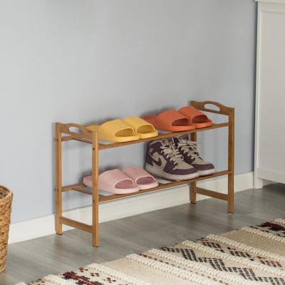 Basicwise Bamboo Storage Shoe Rack, Free Standing Shoe Organizer Storage Rack, 2 Tier Image 1