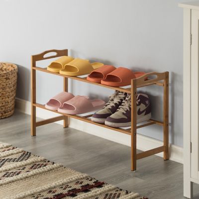 Basicwise Bamboo Storage Shoe Rack, Free Standing Shoe Organizer Storage Rack, 2 Tier Image 2