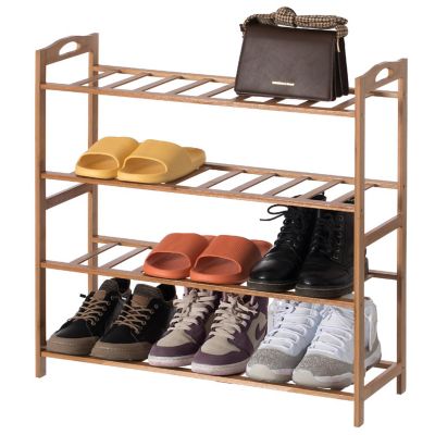 Basicwise Bamboo Storage Shoe Rack, Free Standing Shoe Organizer Storage Rack, 4 Tier Image 1