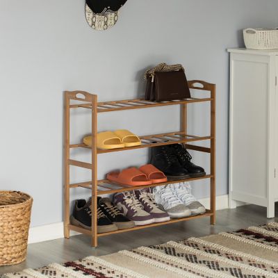Basicwise Bamboo Storage Shoe Rack, Free Standing Shoe Organizer Storage Rack, 4 Tier Image 1